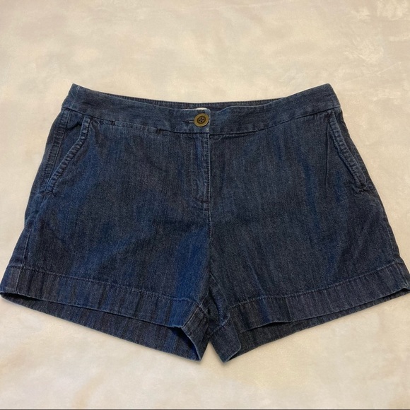 Ann Taylor LOFT Flat Front Dark Denim Jean Shorts 4 - Picture 1 of 14